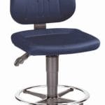 Scaun ESD Comfort, material textil albastru, picioare fixe si inel de sprijin, reglaj inaltime 580-850 mm