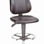 Scaun ESD Comfort, piele ecologica neagra, picioare fixe si inel de sprijin, reglaj inaltime 580-850 mm